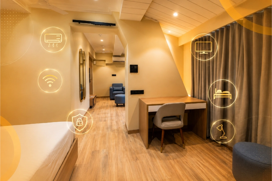 Corporate workspace inside a Rudraya Homes serviced apartment