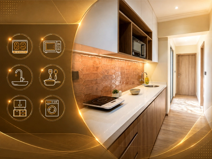 Equipped kitchenette in a Rudraya Homes apartment