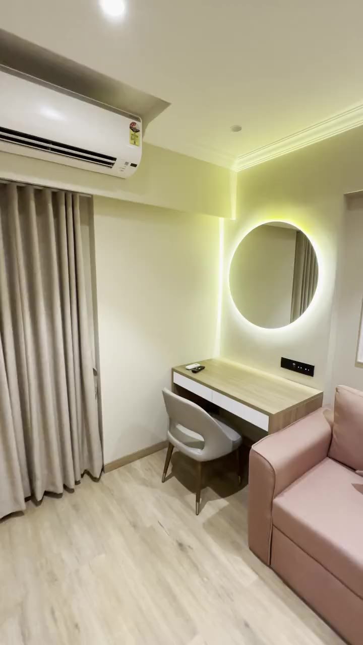 furnished living and working corner in a Khar West serviced apartment